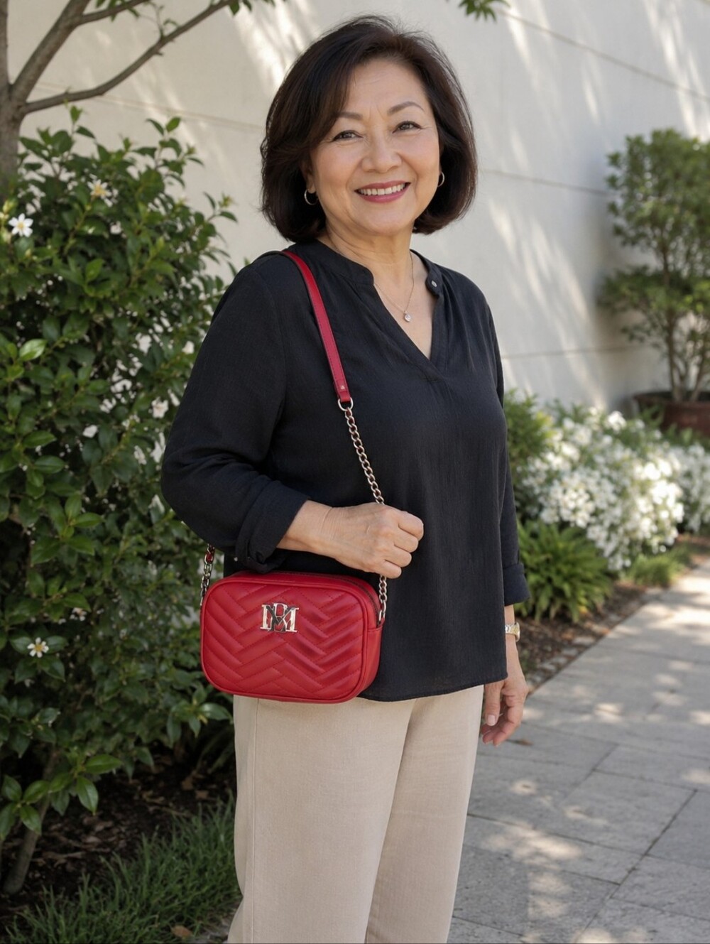 Badgley Mischka Red Crossbody Camera Bag with Chain Accent